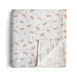 Mushie XL swaddle pink flowers